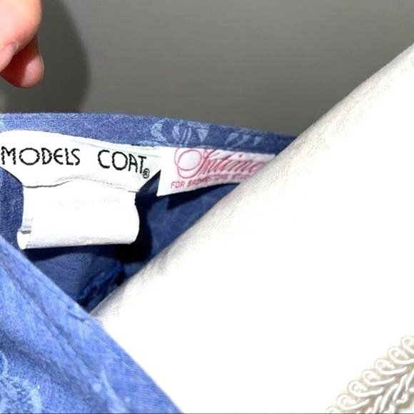 Models Coat Lounge Dress Size 12 Womens Tiered Blue Chambray Floral Poly Blend - Picture 4 of 12